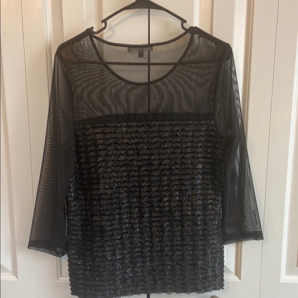 Black Graphic Boxy 3/4 Sleeve Blouse by New York Collection - Picture 6 of 6